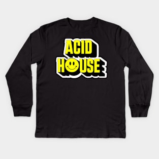 ACID HOUSE  - Smiley Font Kids Long Sleeve T-Shirt